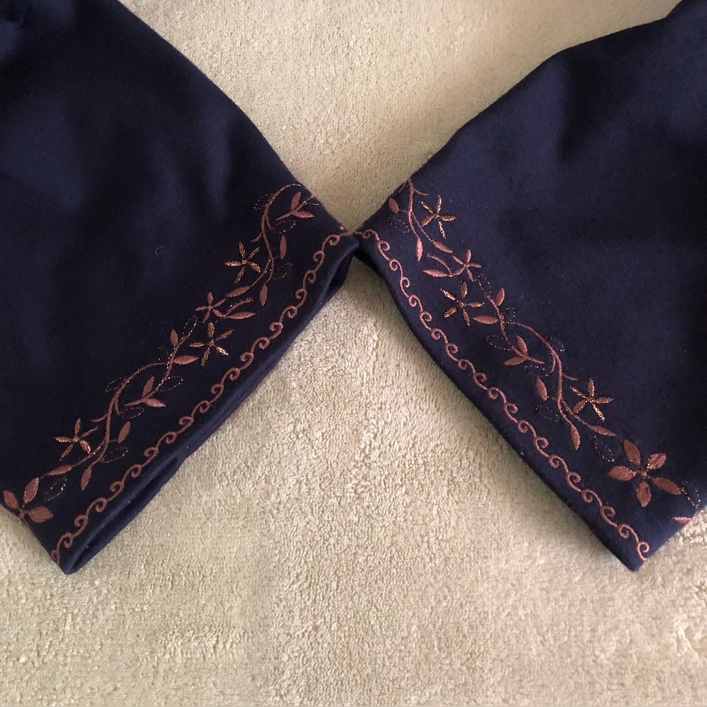 Alfred Dunner jacket open front navy 3/4 sleeve copper embroidery medium weight - Picture 4 of 8